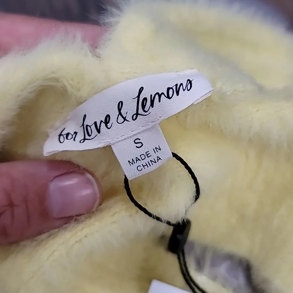 For Love And Lemons Devon Fuzzy Sleeveless Crop Top S Yellow NWT Mohair - Picture 8 of 11